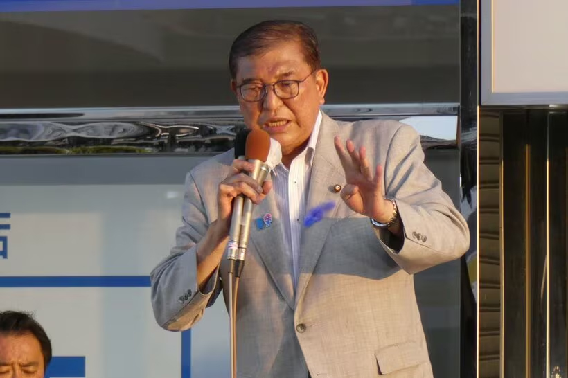 當地時間7月9日，石破茂在千葉縣船橋市發表街頭演說。(東京體育報)