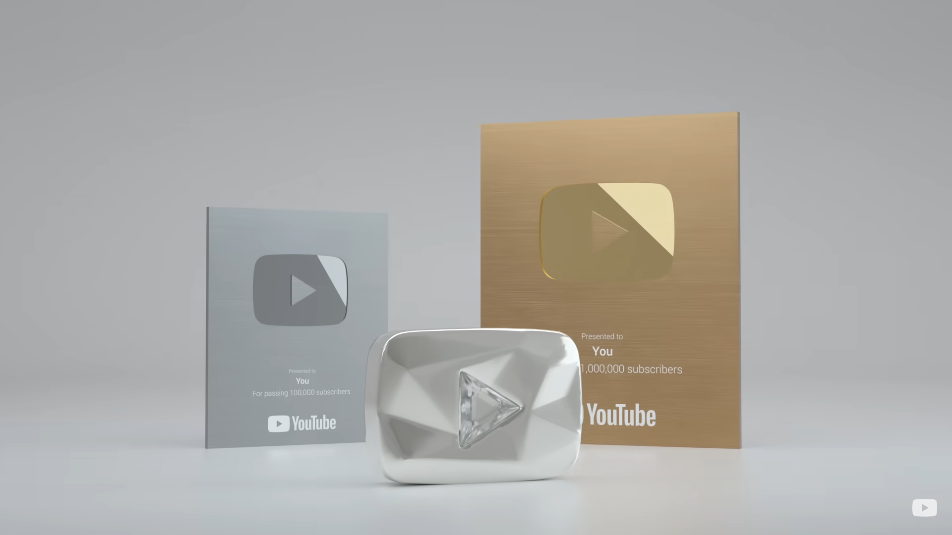 一個Youtube 頻道如果獲得了10萬人訂閱，就可以獲得來自官方頒發的白銀創作者獎牌。（來源：YouTube Creator Awards@YouTube）
