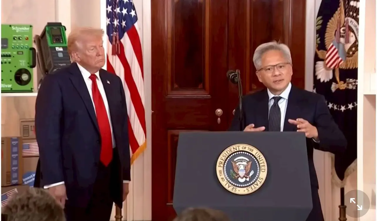 輝達行政總裁黃仁勳上周與特朗普會面。（影片截圖）